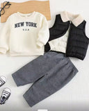 Baby Boy Sweatshirt, fleece-lined Pajts, and Grey vest jacket