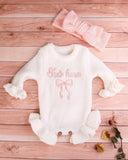 2pcs Premium Newborn Baby "She's Here" Bow Embroidery Knitted & Headband Set