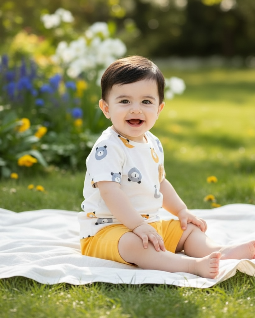 Baby Boy Bear White & Yellow Ribbed Summer Set