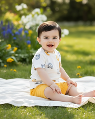 Baby Boy Bear White & Yellow Ribbed Summer Set