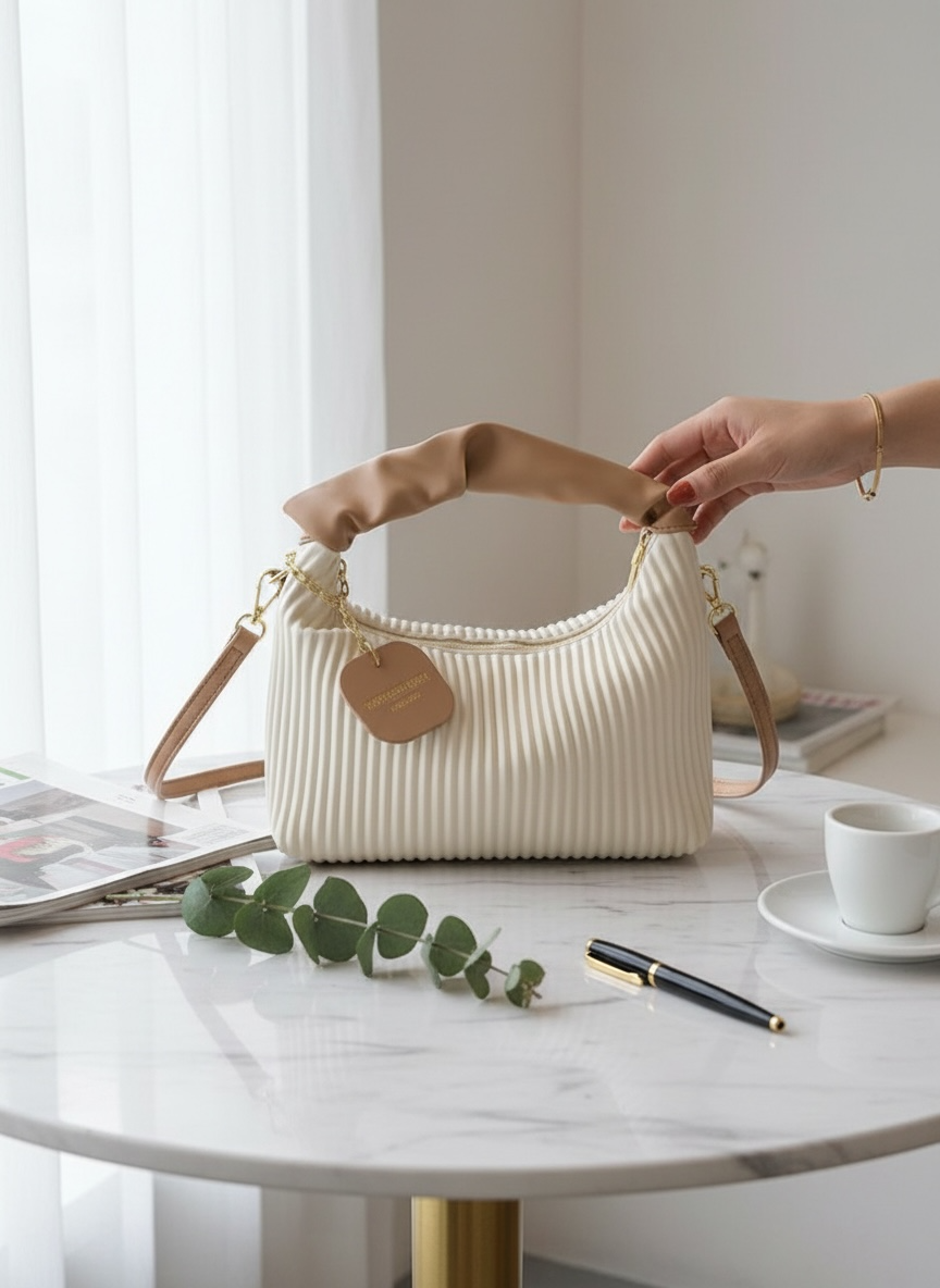 Pleated Weaving Color Block Handbag – Stylish PU Leather Shoulder & Crossbody Bag