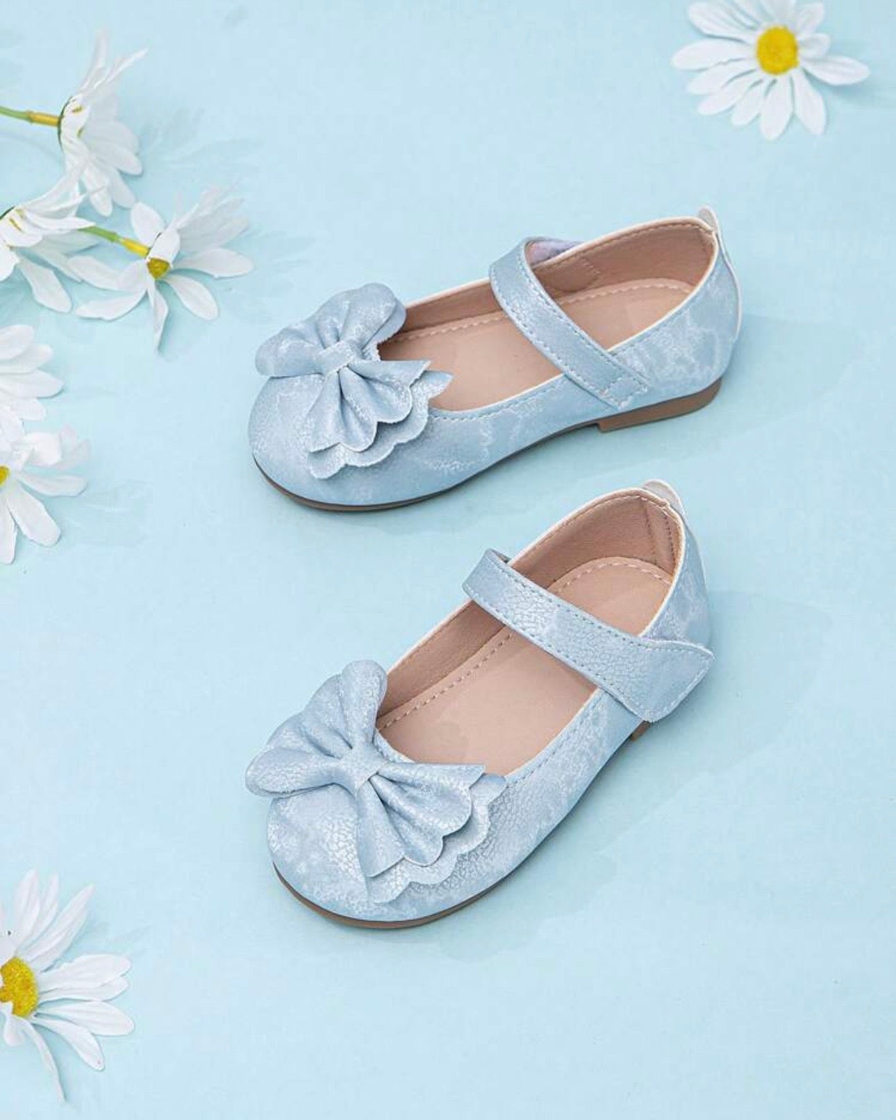 Kids' Blue Flat Shoes With Bow Decoration, Cute And Charming