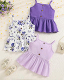 3PCS Purple Girls Ruffle Trim Camisole Tops Set