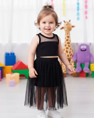 Baby Girl Mesh Insert Tank Top & Mesh Overlay Shorts Set – Summer 2PCS Outfit