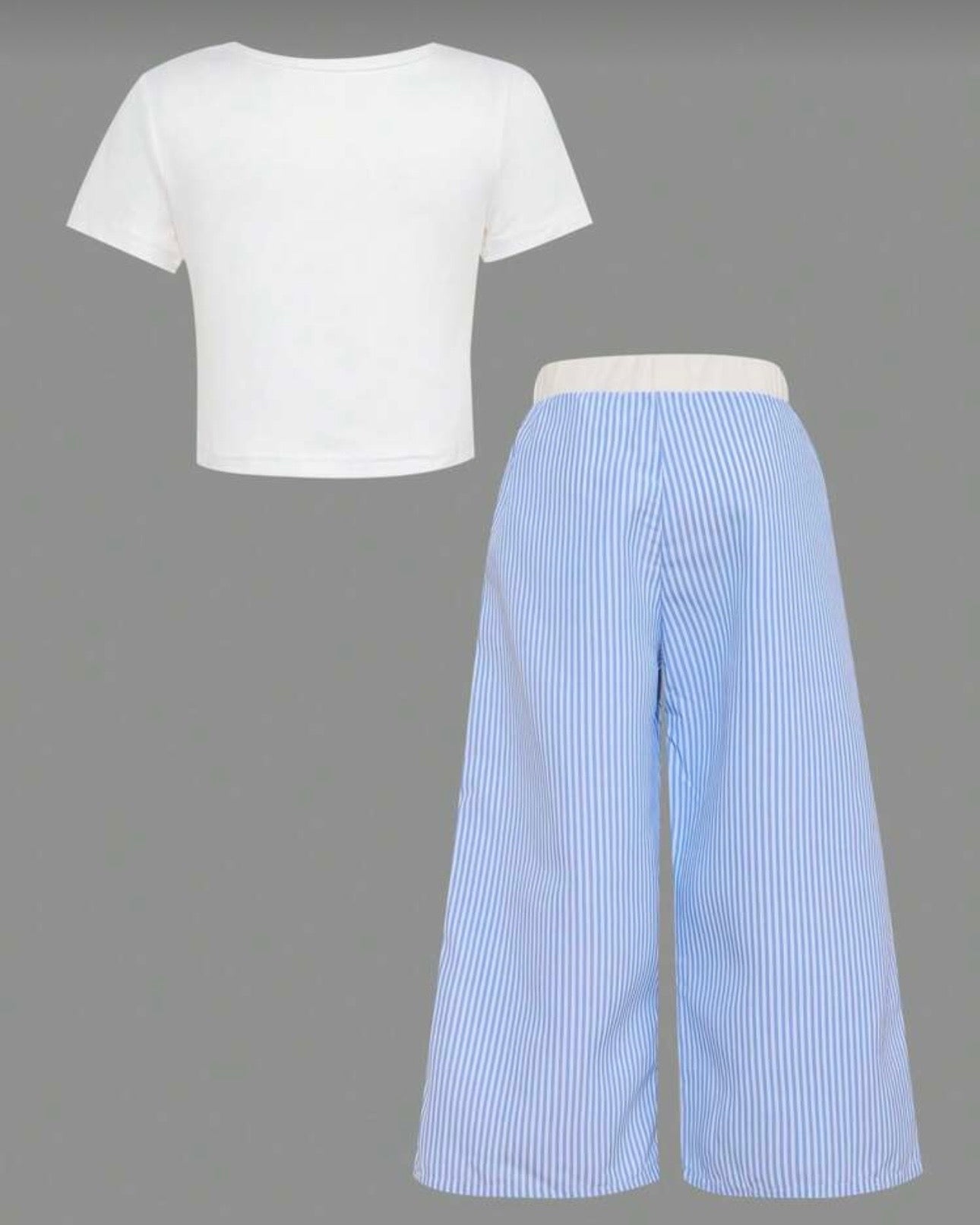 2pcs Toddler Girl Sky Blue Striped Bowknot T-Shirt & Pants Set
