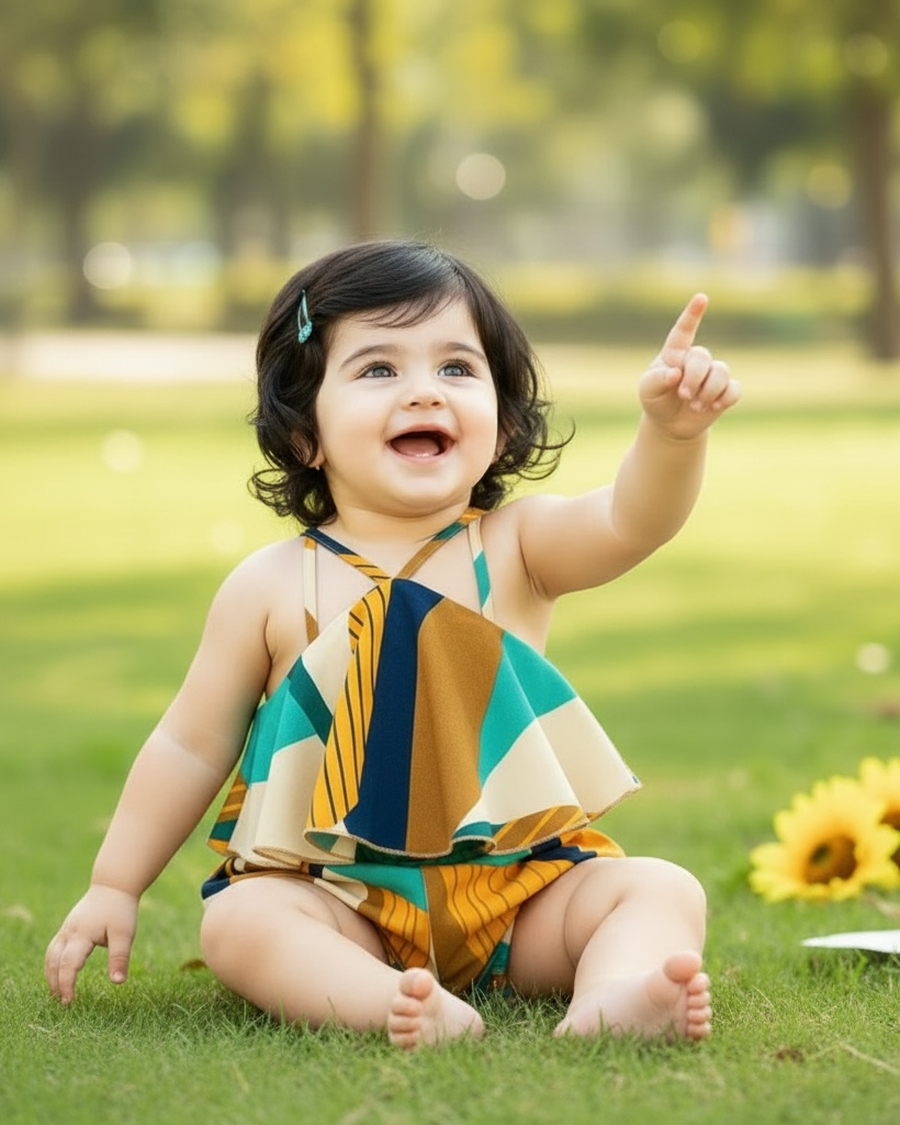 Baby Girl Floral Halterneck Romper With Ruffle Trim