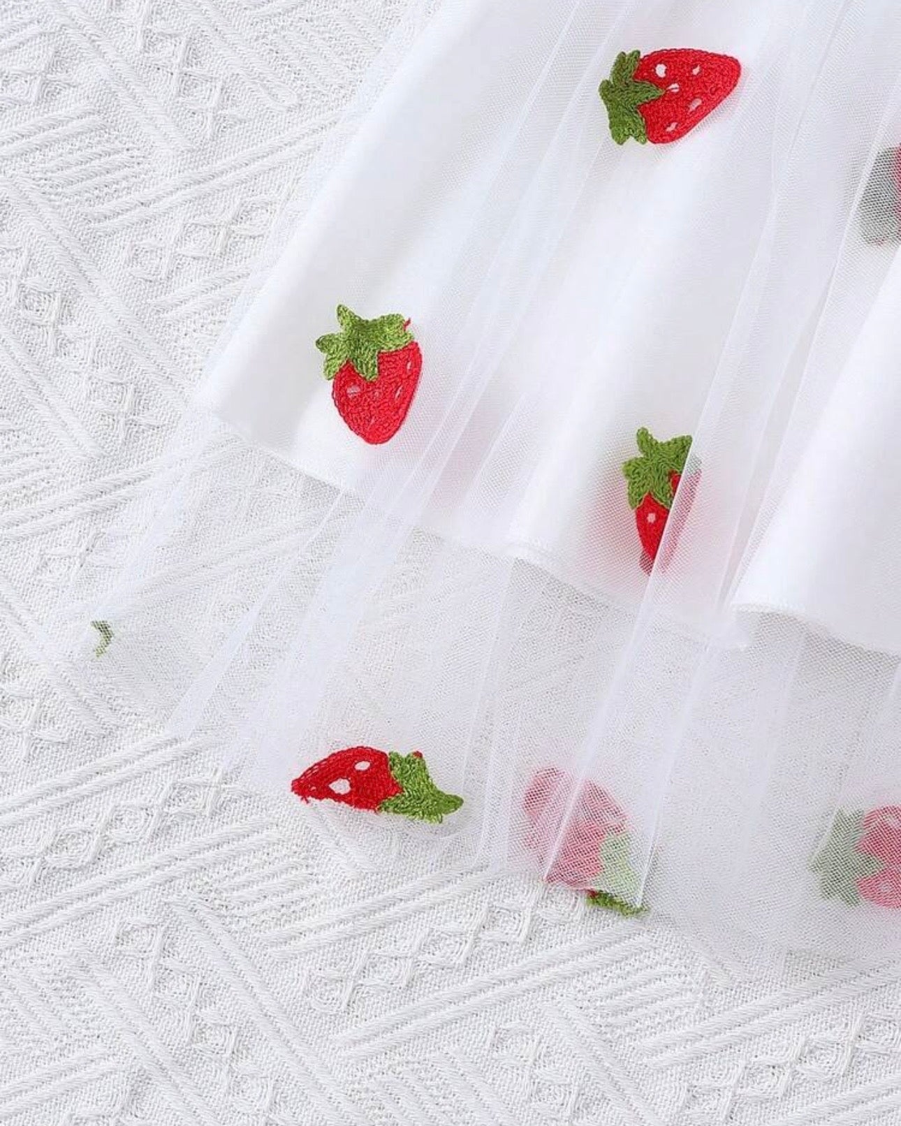 Baby Girl Strawberry Petal Sleeve Mesh Top & Skirt Set