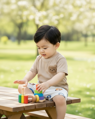 Baby Boy Bear Beige Ribbed Summer Set