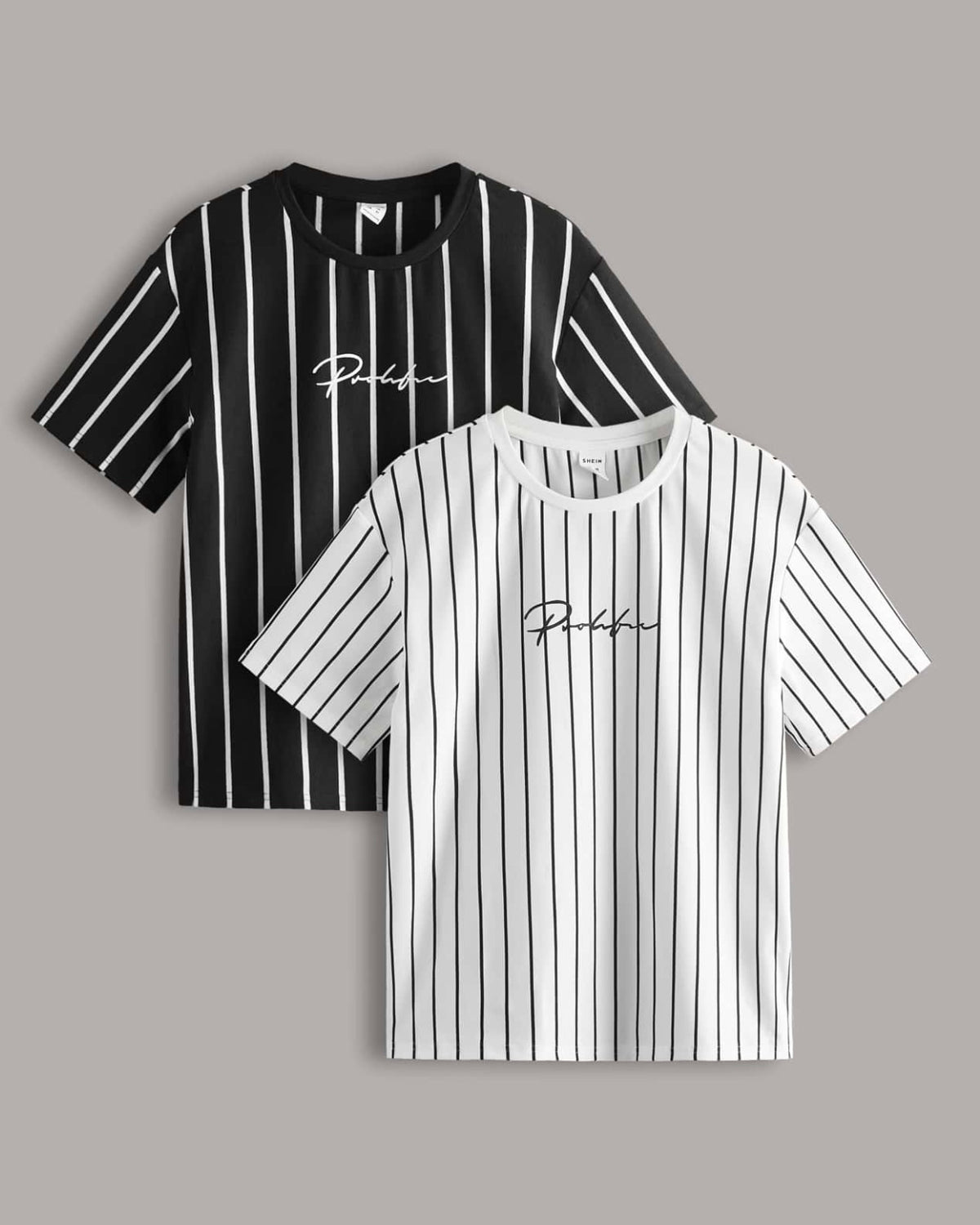 Tween Boy Bundle of 2 Drop Shoulder Letter & Striped Pattern T-Shirts