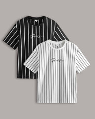Tween Boy Bundle of 2 Drop Shoulder Letter & Striped Pattern T-Shirts