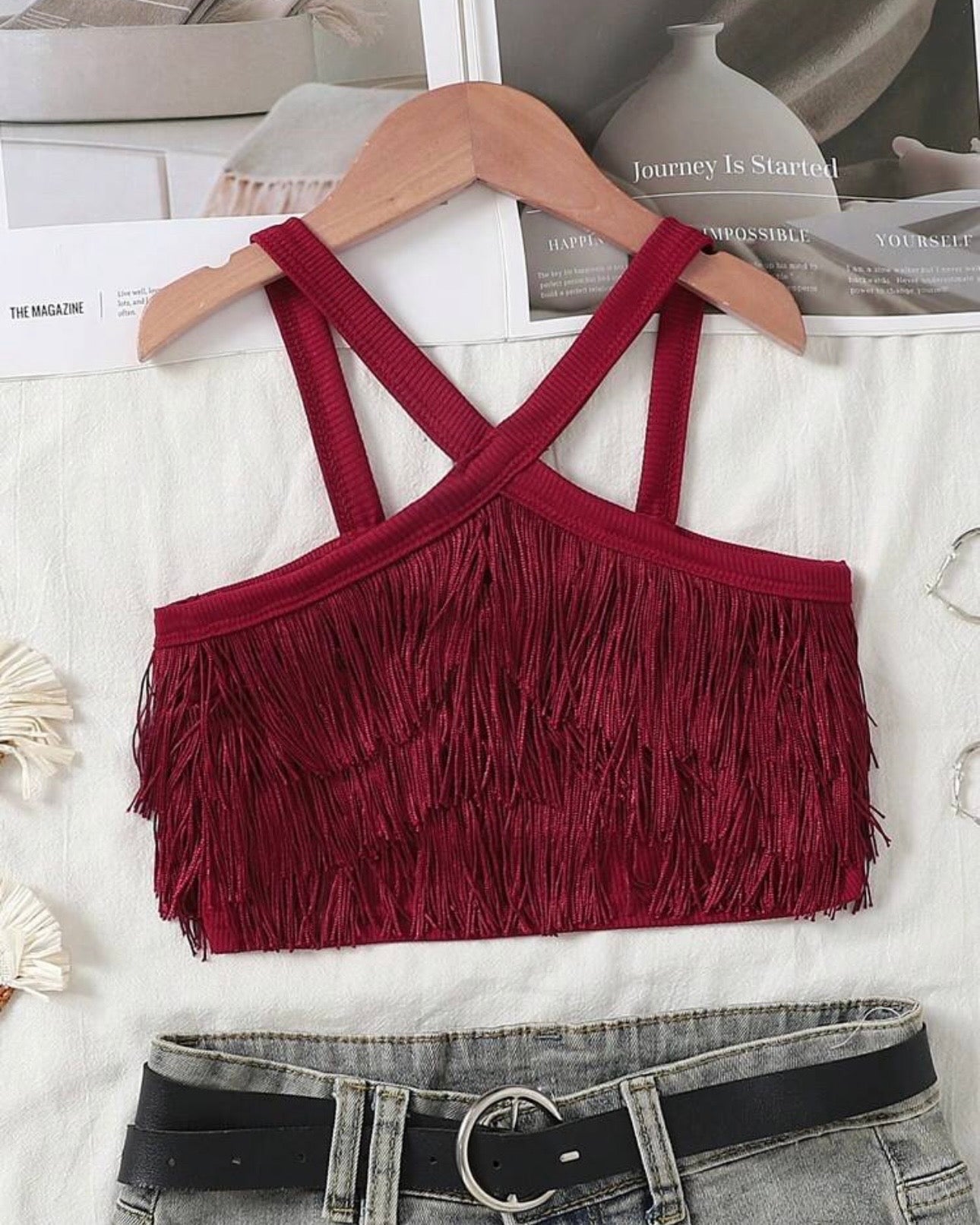 Girls Multi-Layer Tassel Halter Neck Summer Top
