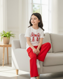 Tween Girls Red Bow Embroidered Shirt and Cargo Pants Set