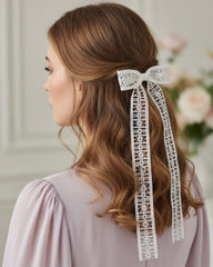 Women’s Premium White Crochet/ Embroidered Lace Bow Hair Clip