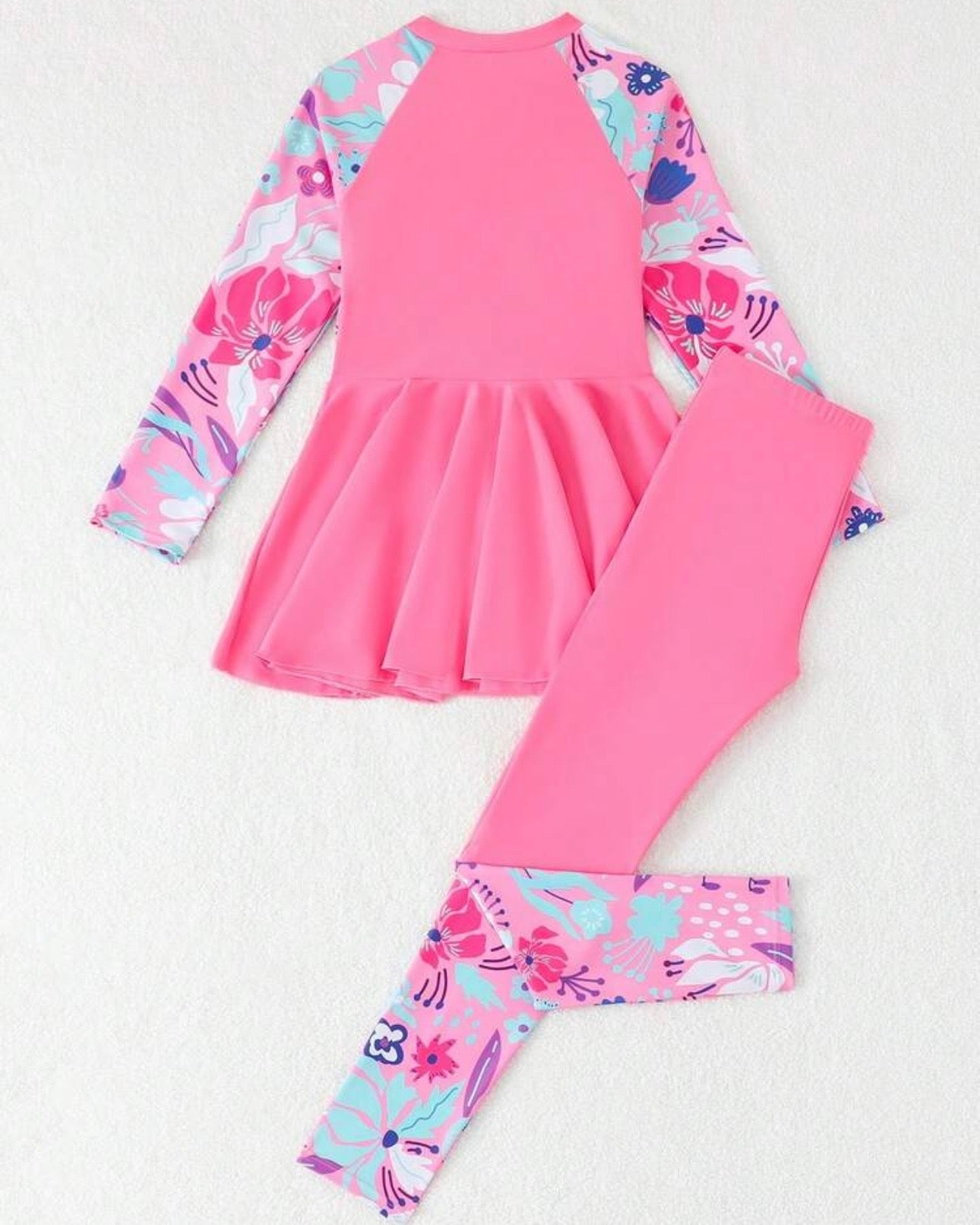 Tween Girls Pink Long Sleeve Swim Top and Pants