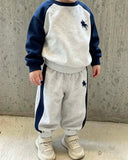 Boys Polo Style Grey & Blue Long Sleeve Sweatshirt & Sweatpants