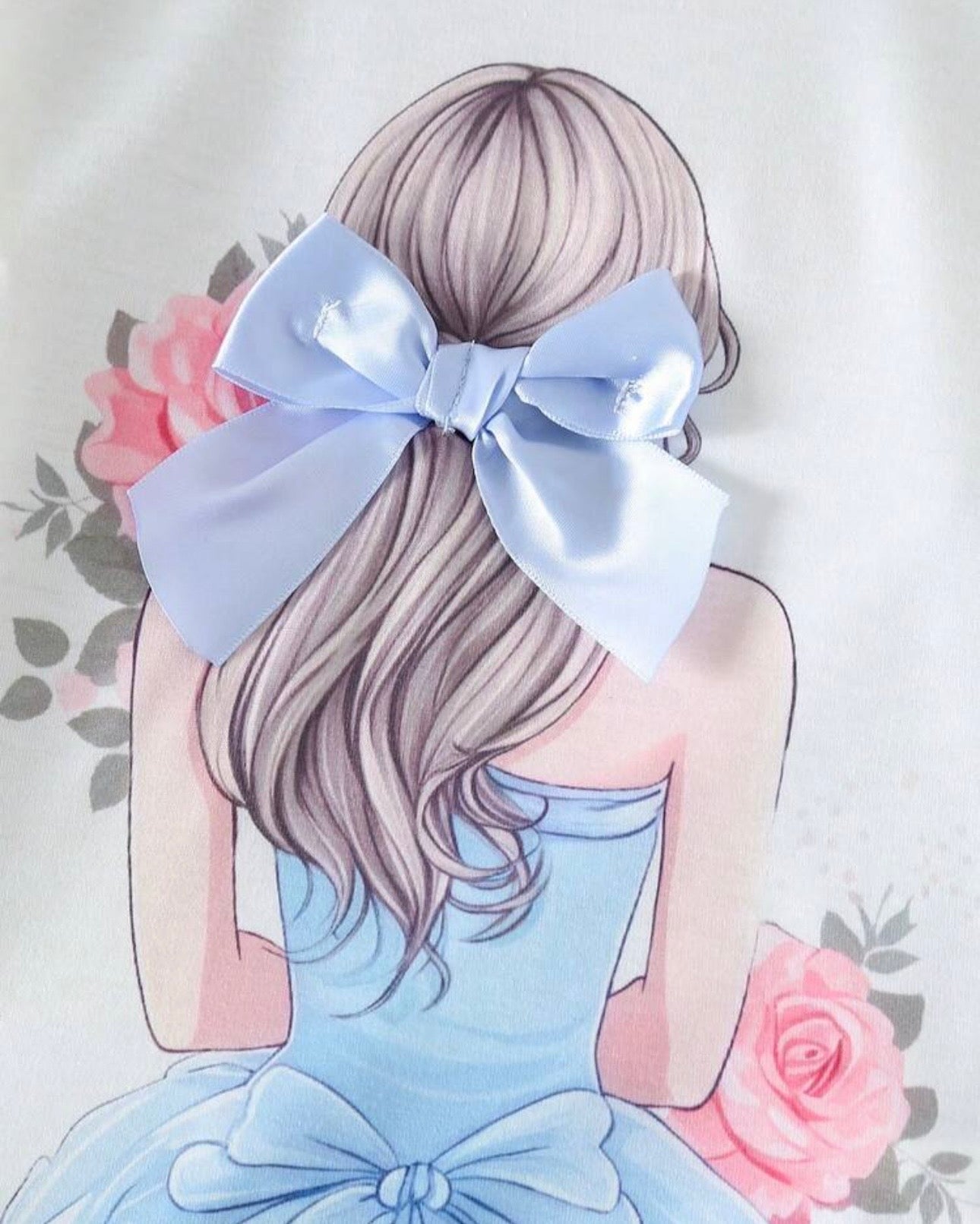 Bow Print T-Shirt & Sky Blue A-Line Skirt