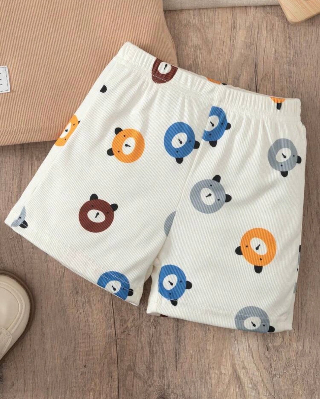 Baby Boy Bear Beige Ribbed Summer Set