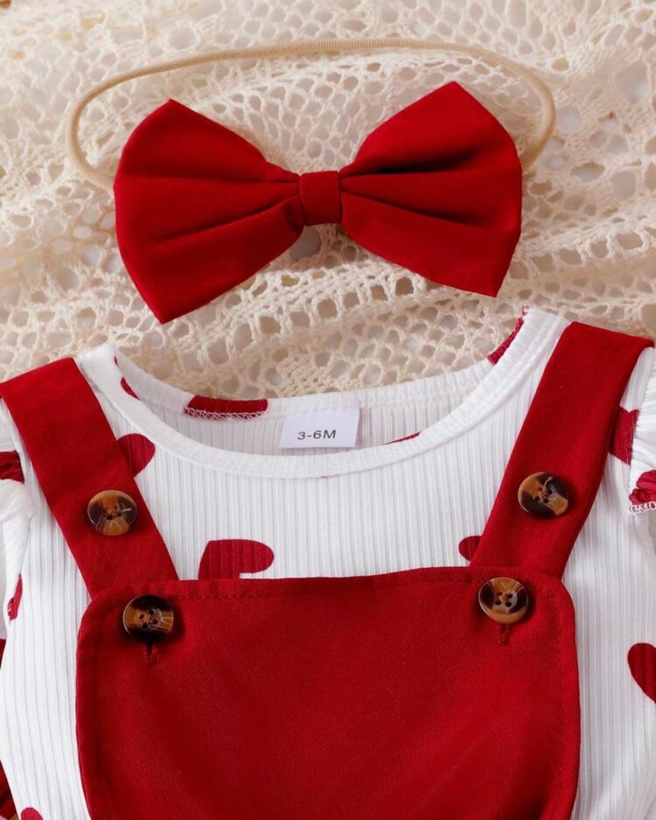 Baby Girl 3pcs Heart Print Bodysuit, 2-Layer Ruffle Skirt & Headband Set