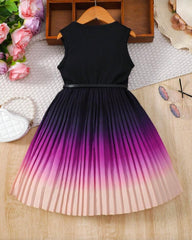 Gradient Colorblock Pleated Hem Sleeveless Dress For Summer Dress