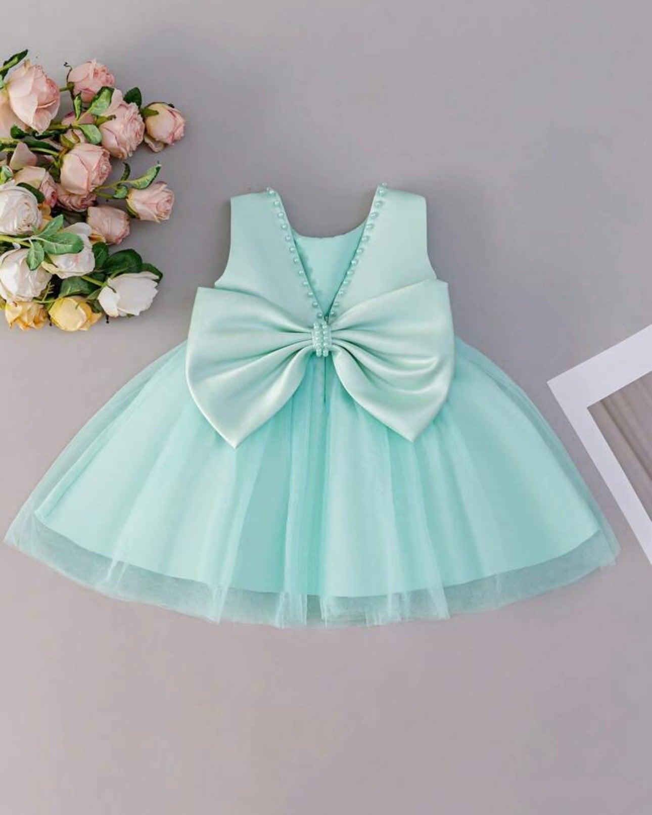Baby Girls Big Bow Decor Mesh Patchwork Sleeveless Dress (9 Colours)