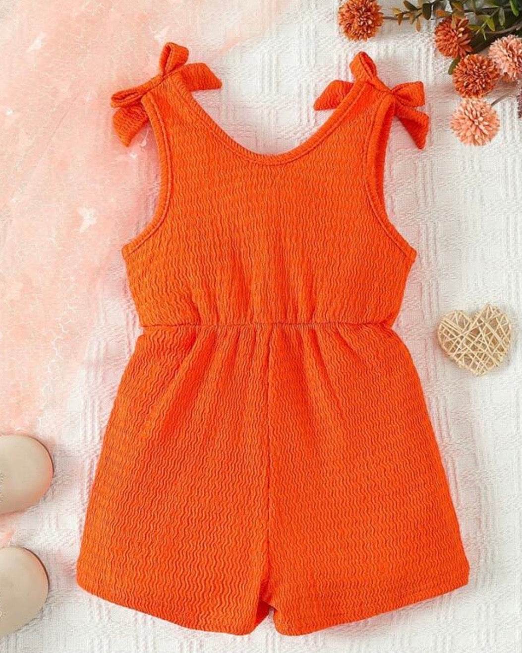 Baby Girl Summer Orange Color Cross Wrap V-Neck Sleeveless Romper