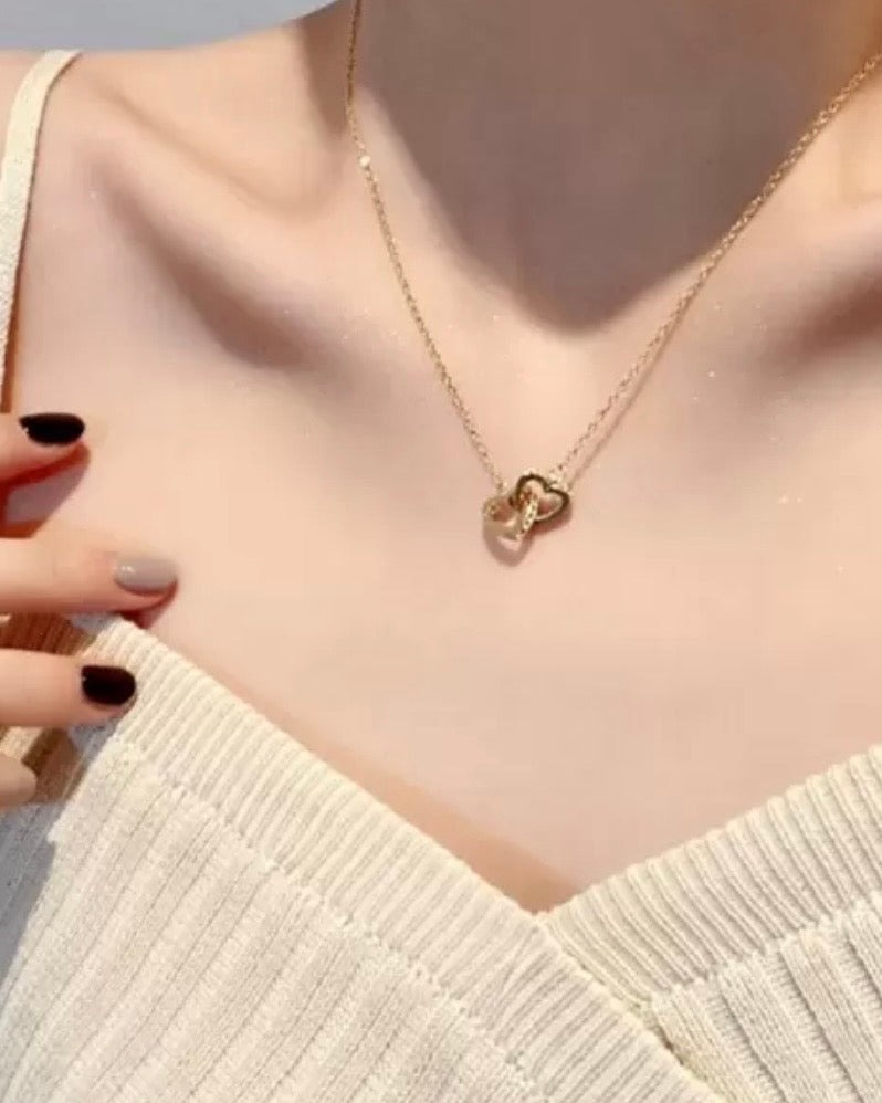 Double Heart Pendant Necklace