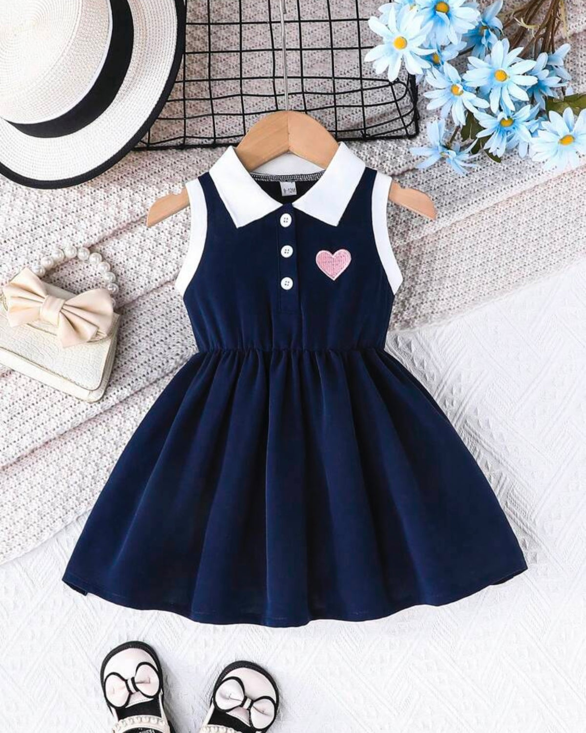 Girls Heart Embroidery Casual Dress