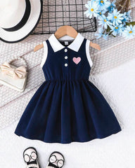 Girls Heart Embroidery Casual Dress