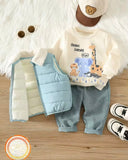 Baby Boy sweatshirt, fleece-lined pants, and Sky Blue vest jacket