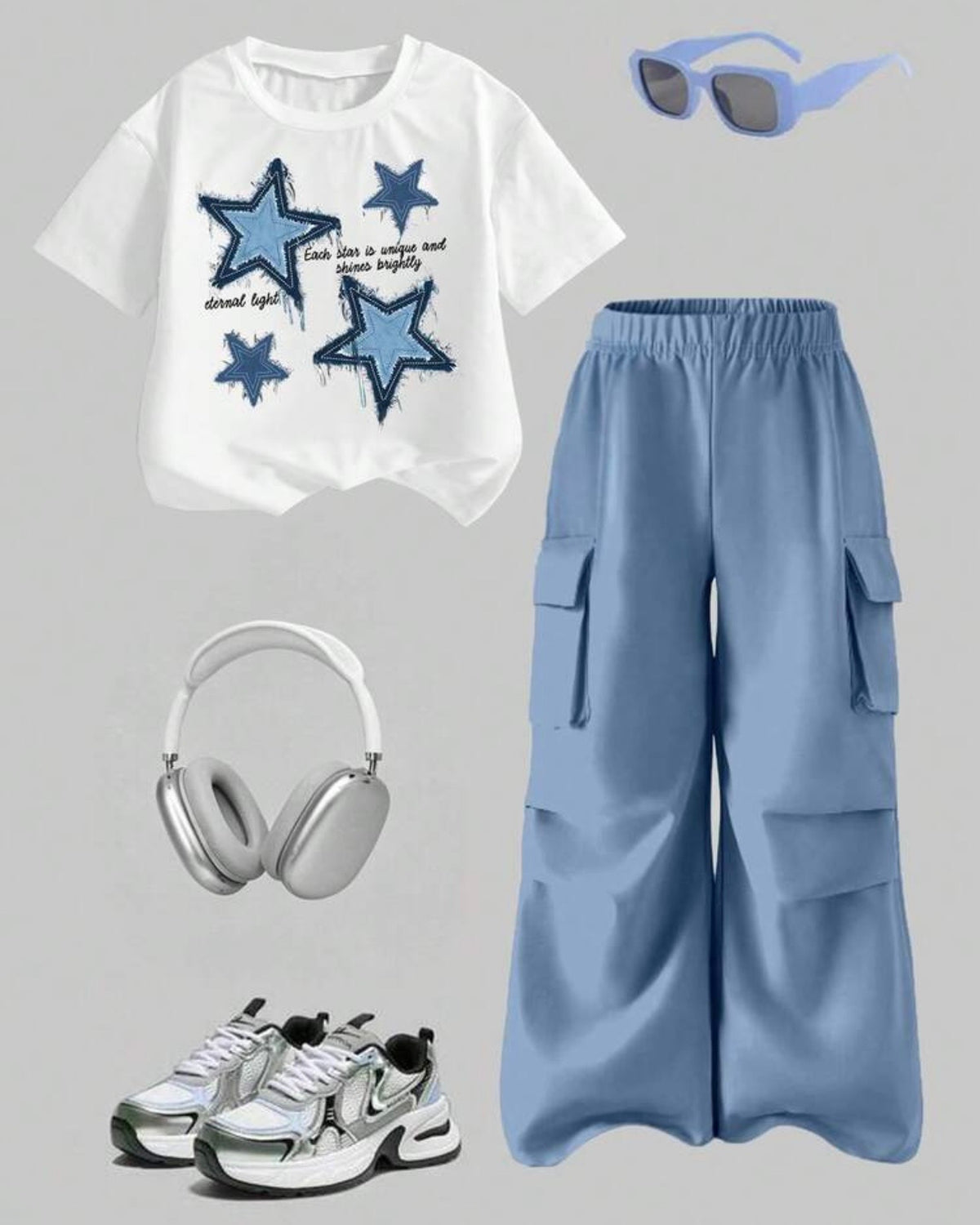 Girls’ Star Print Short Sleeve T-Shirt & Cargo Pants Set