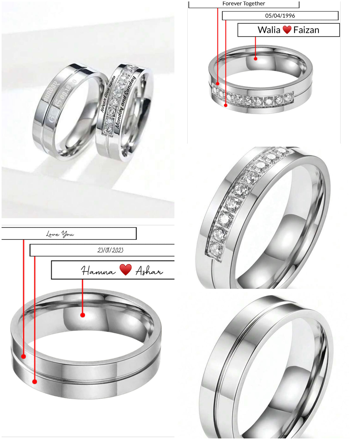 Custom Silver Premium Quality Inner and Outer Engraved Couple Rings