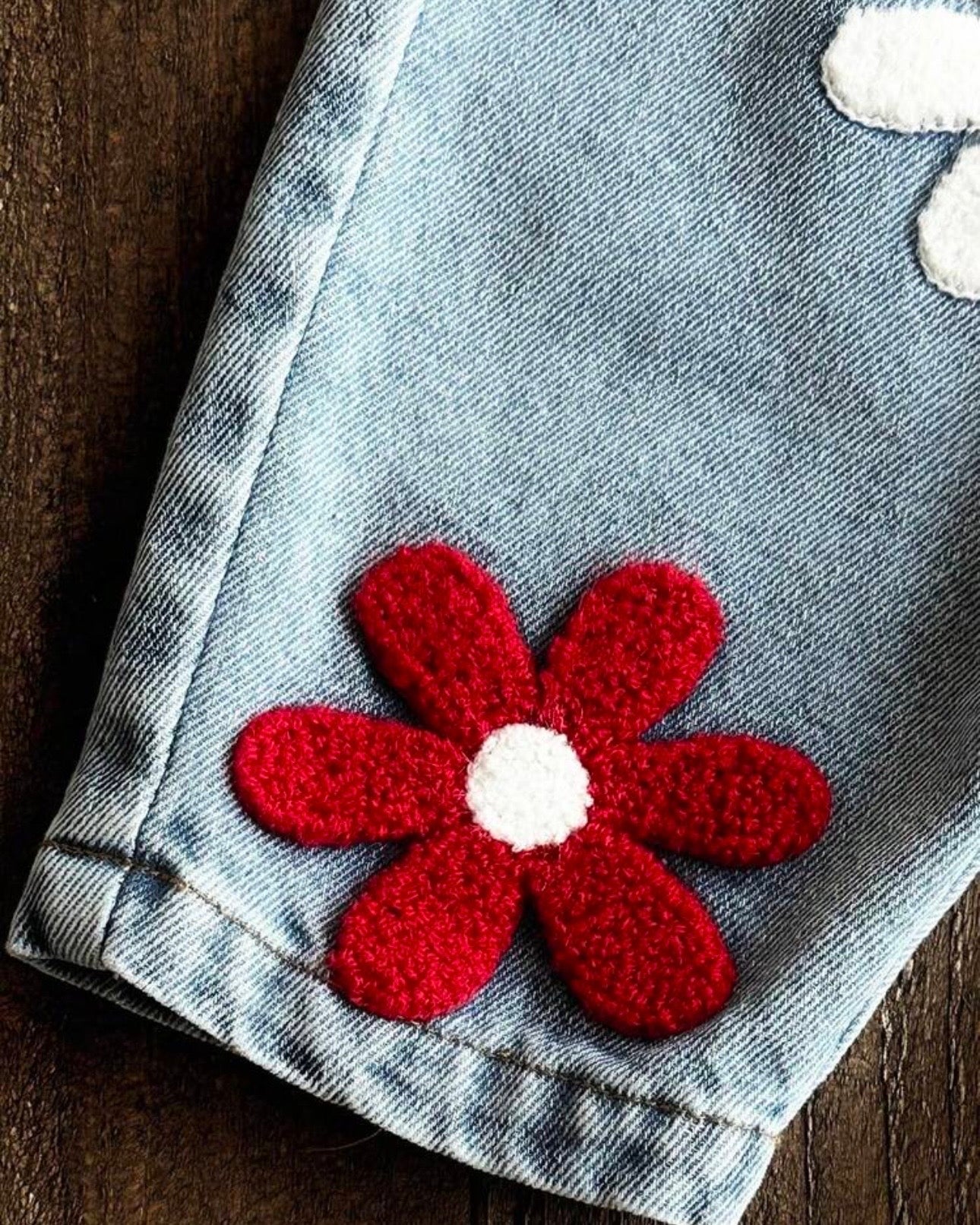 Baby Floral Embroidered Denim Overall Set, 2-Piece Outfit