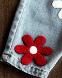 Baby Floral Embroidered Denim Overall Set, 2-Piece Outfit