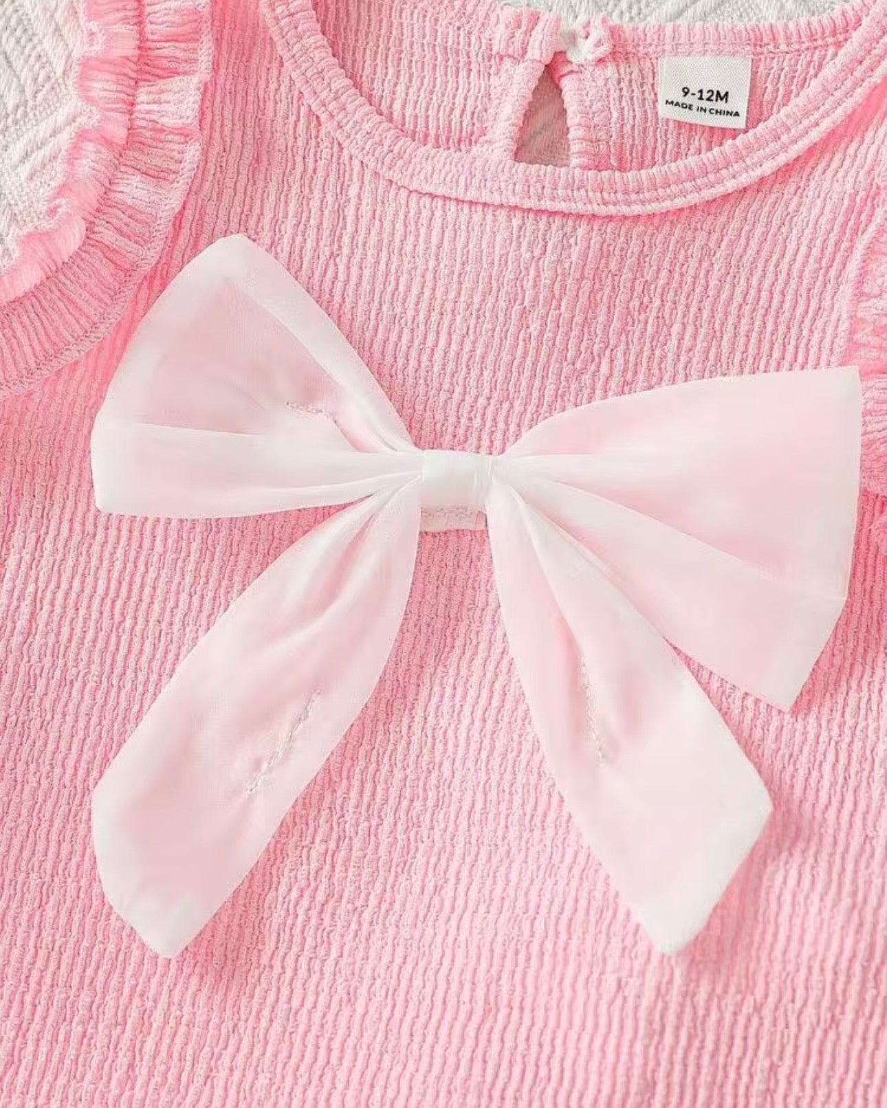 Girls 2-Piece 3D Bow Tank Top & Washed Denim Lace Shorts