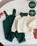 Baby Boy Apricot Knit Sweatshirt & Green Plaid Corduroy Overalls