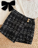 Apricot knitted Bow Turtle Neck Top & Plaid Shorts