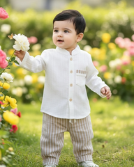 2PCS Baby Boy White and Brown Retro Casual Set