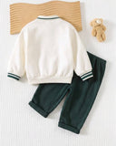 2pcs Baby Boy Bear Knit Pullover Sweatshirt &  Green Winter Pants