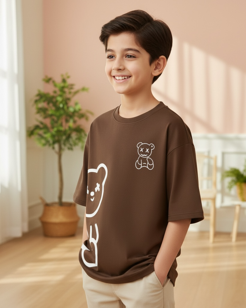 Boys Brown  Cartoon Bear T-Shirt