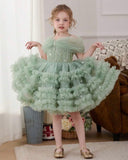 Girls Mint Green Sequin Princess Dress – Off-Shoulder Beaded Mesh Party Dress