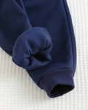 2pcs Baby Boy Bear Round Neck Hoodie And Blue Pants Set
