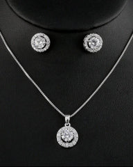 Classic Round & Cubic Zirconia Platinum Plated Women's Necklace & Earrings Jewelry Set