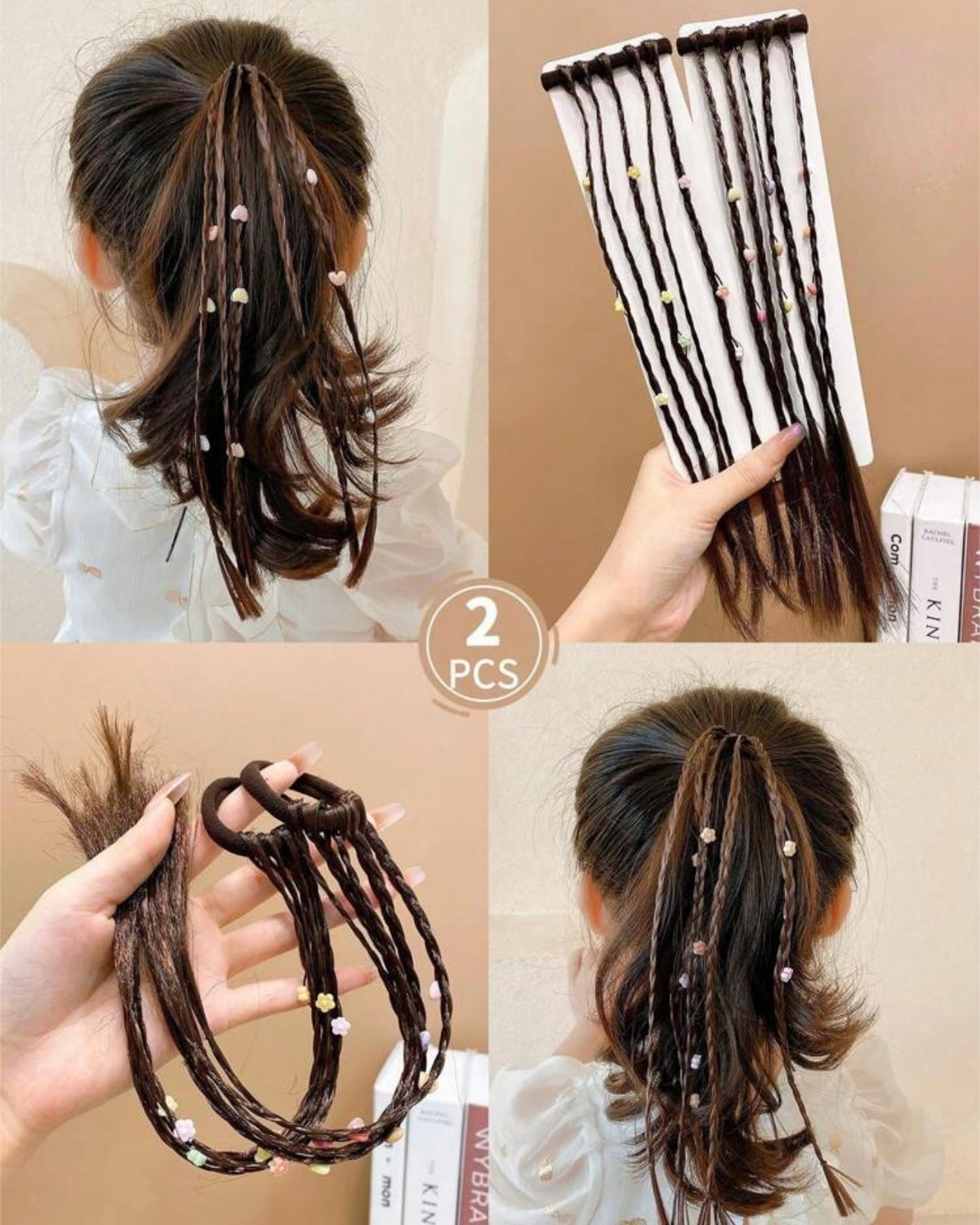 2pcs Fashionable Colorful Synthetic Hair Scrunchies For Girls