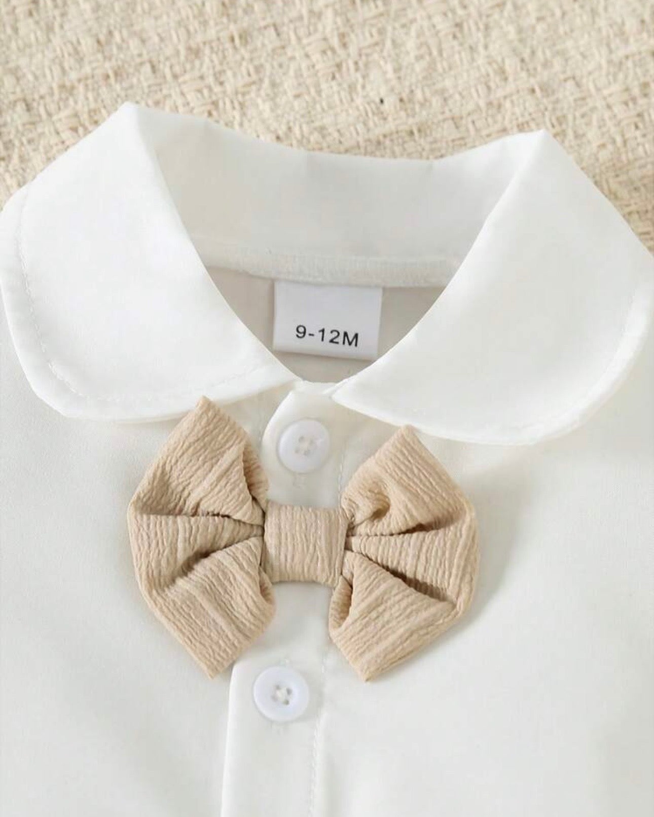 2pcs Baby Boy British Style Gentleman Outfit – Bow Tie Shirt & Suspender Shorts Set (Summer)
