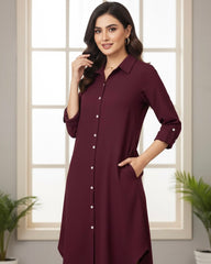Women's Casual Everyday Loose Meroon Color Shirt Dress