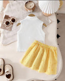 Girls’ Ribbed Knit Tank Top & Yellow Bow Print Skirt Set