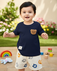 Baby Boy Bear Blue Ribbed Summer Set