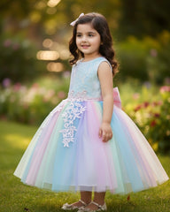 Young Girl Rainbow Gradient Princess Tulle Dress