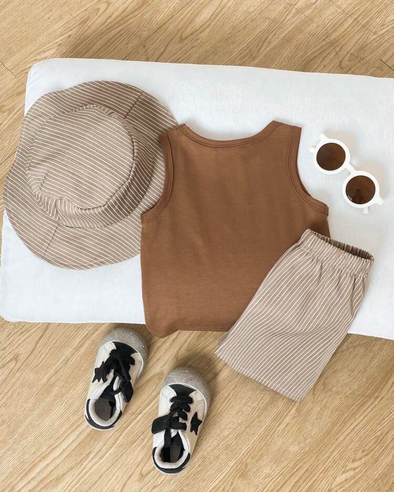 Baby Boys 3pc Brown Letter Print Tank Top, Shorts & Hat Set