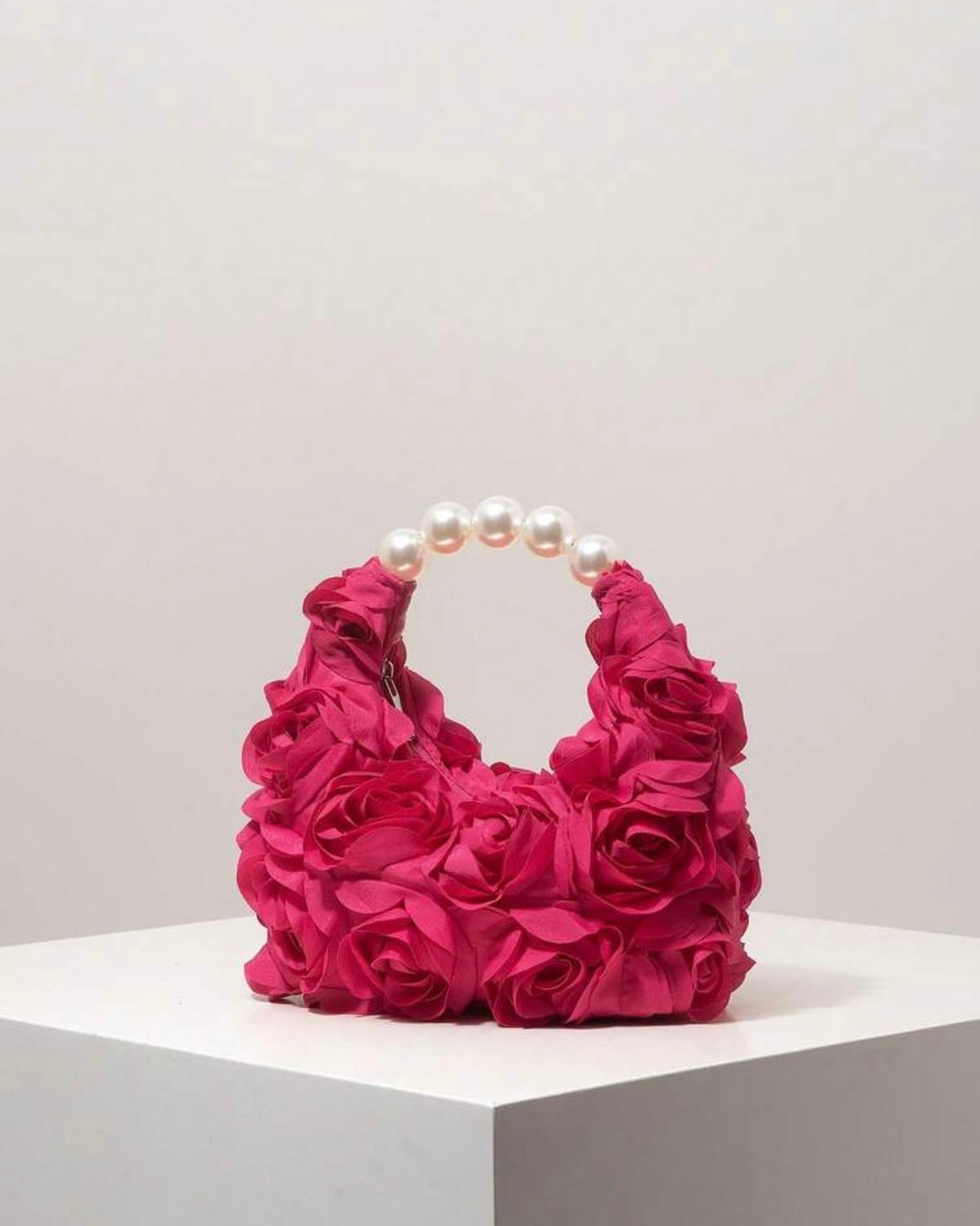 Reddish Pink Floral Pop Pearl Bag for Elegant Women